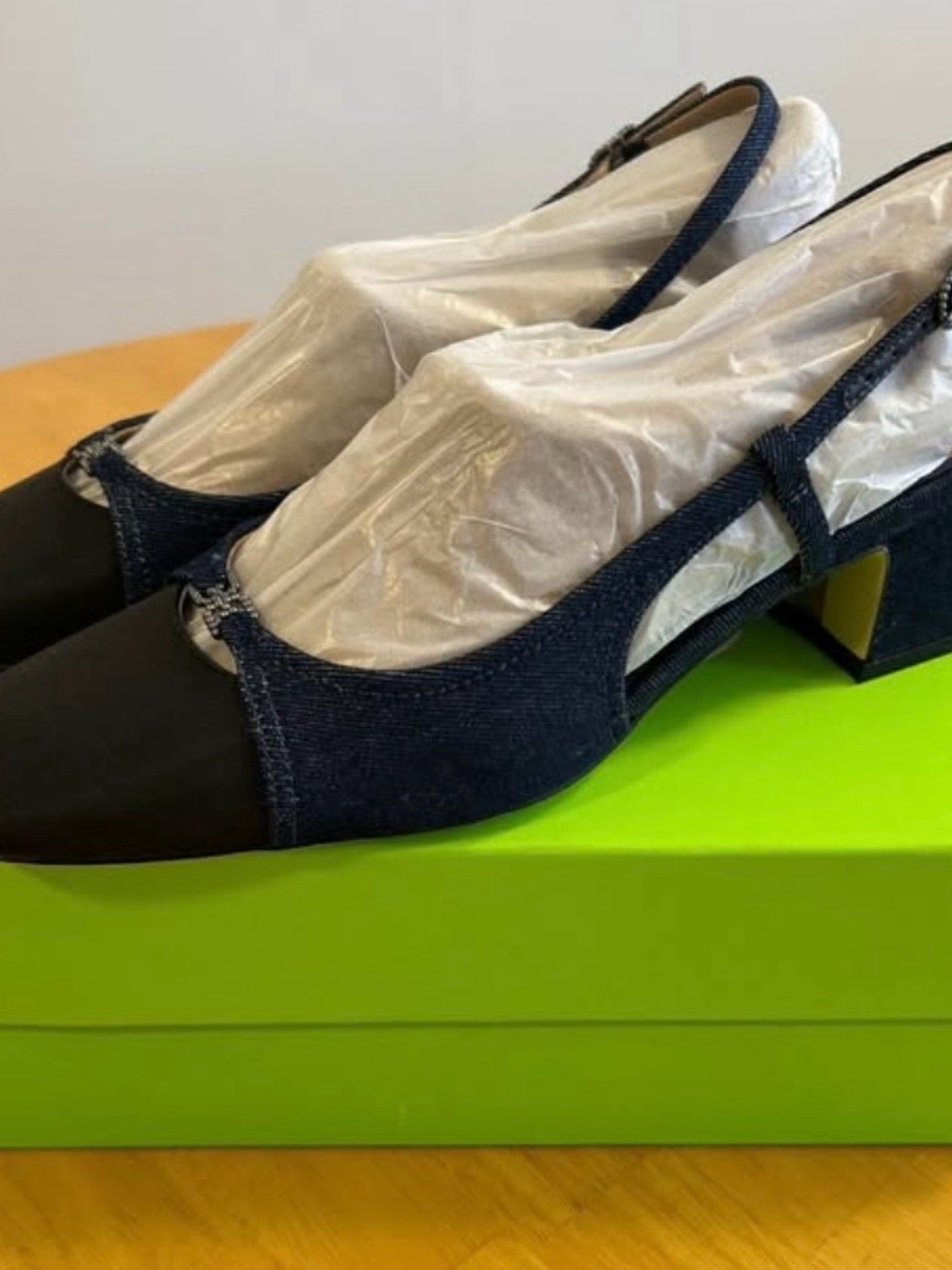 Sam Edelman Navy and Black Slingback Block Heel Pumps